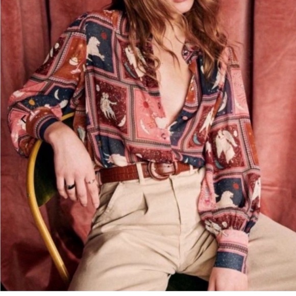 SEZANE TIANA ASTROLOGY ZODIAC BLOUSE RARE SZ XS - Picture 2 of 11